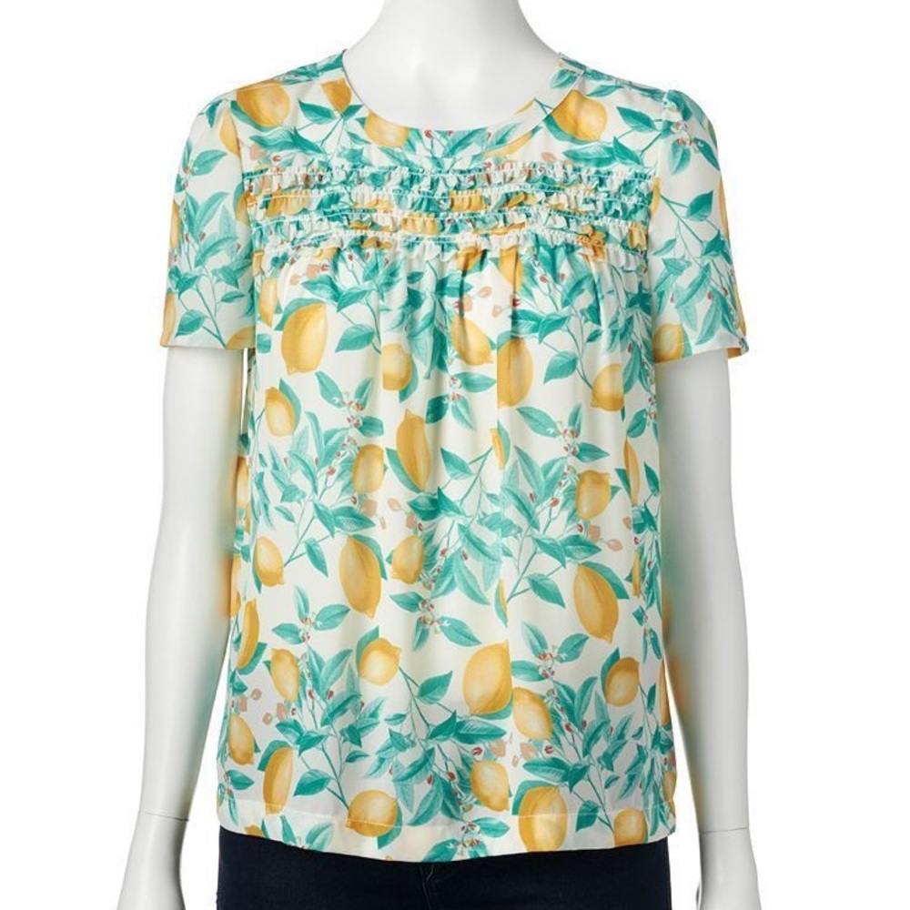 ELLE 🍋Lemon Print Ruffle Crepe Top - Picture 5 of 5